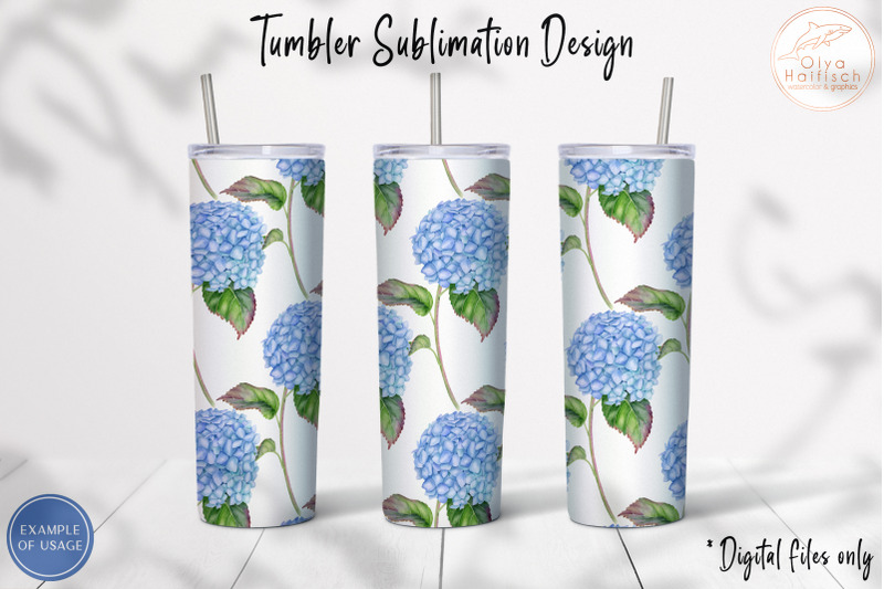 Blue Hydrangeas Sublimation 20 oz Skinny Tumbler Design Pack
