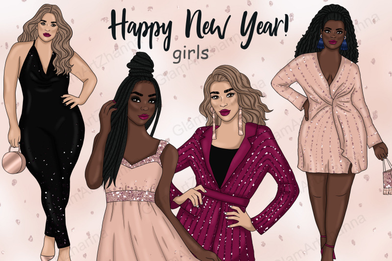 happy-new-year-rose-gold-girls-clipart