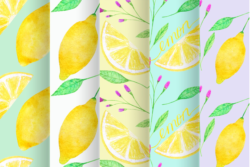 watercolor-lemons-seamless-patterns