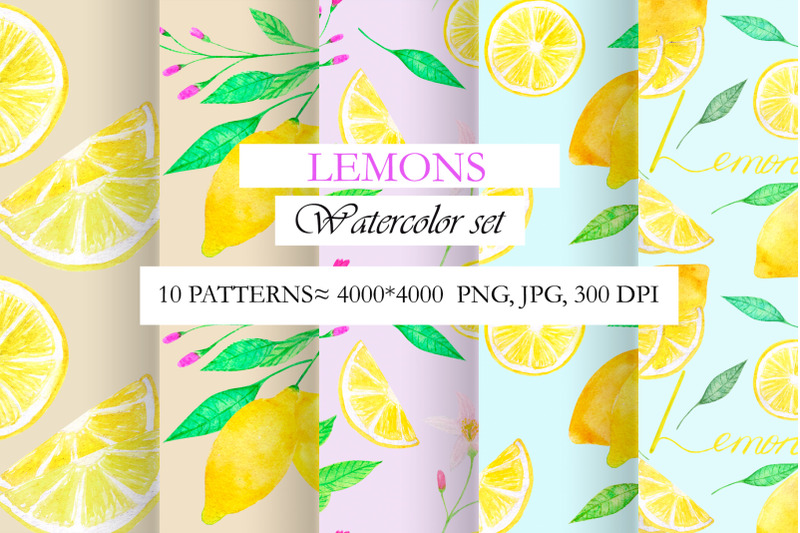 watercolor-lemons-seamless-patterns