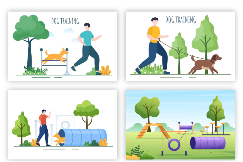 12-dogs-training-center-flat-design-illustration