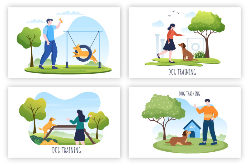 12-dogs-training-center-flat-design-illustration