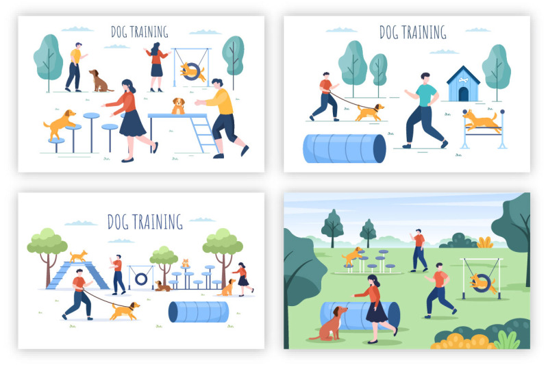 12-dogs-training-center-flat-design-illustration