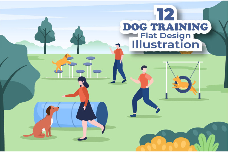 12-dogs-training-center-flat-design-illustration