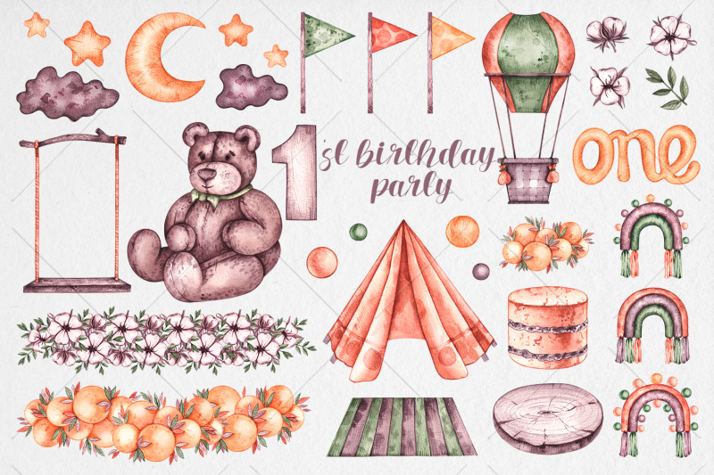 first-birthday-party-watercolor-clipart-png