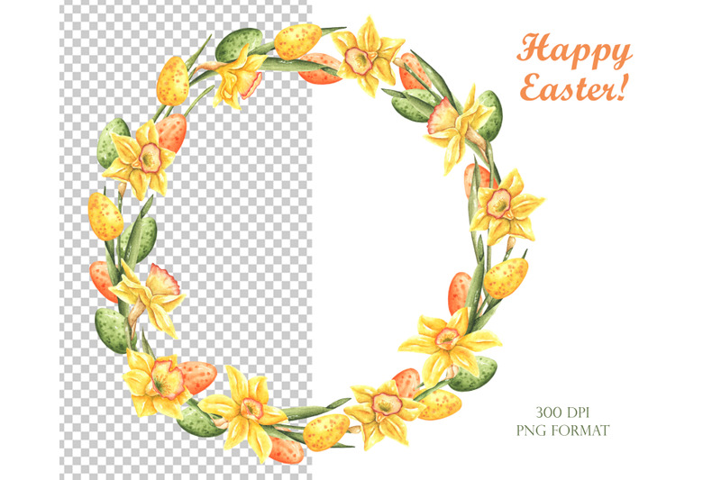 easter-wreath-easter-watercolor-clipart-daffodils-easter-eggs