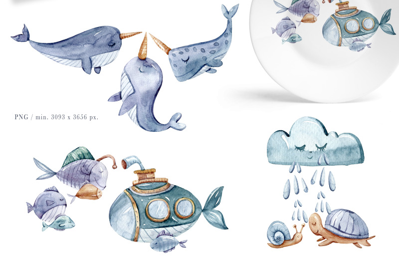 watercolor-cute-sea-animal-clipart-set-7-png-files