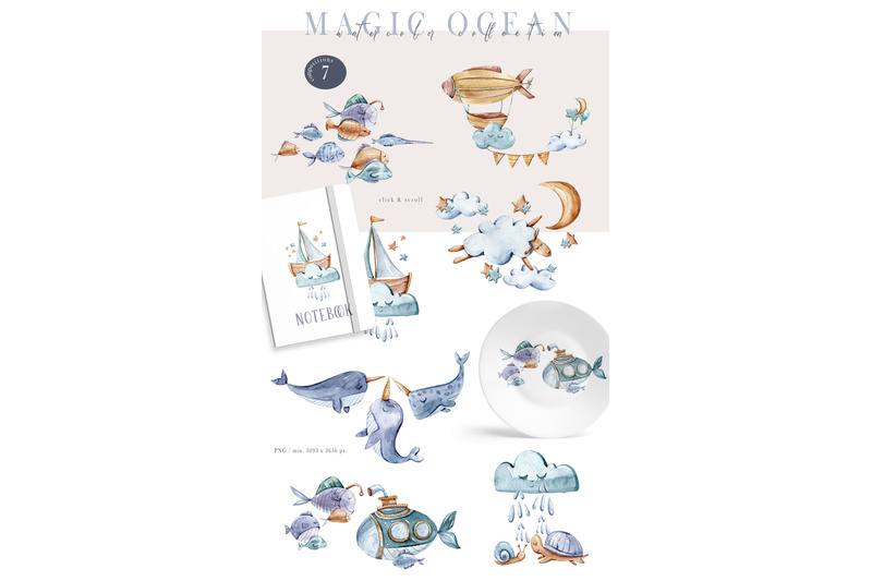 watercolor-cute-sea-animal-clipart-set-7-png-files