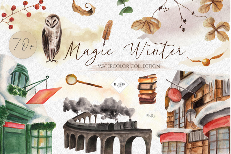 magic-winter-watercolor-clipart-set