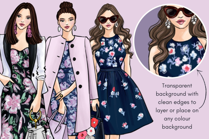 girls-in-floral-print-light-skin-watercolor-fashion-clipart