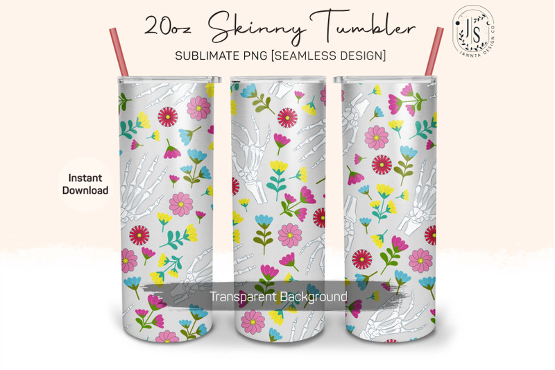 skeleton-hand-and-flowers-20oz-tumbler-sublimation-wraps