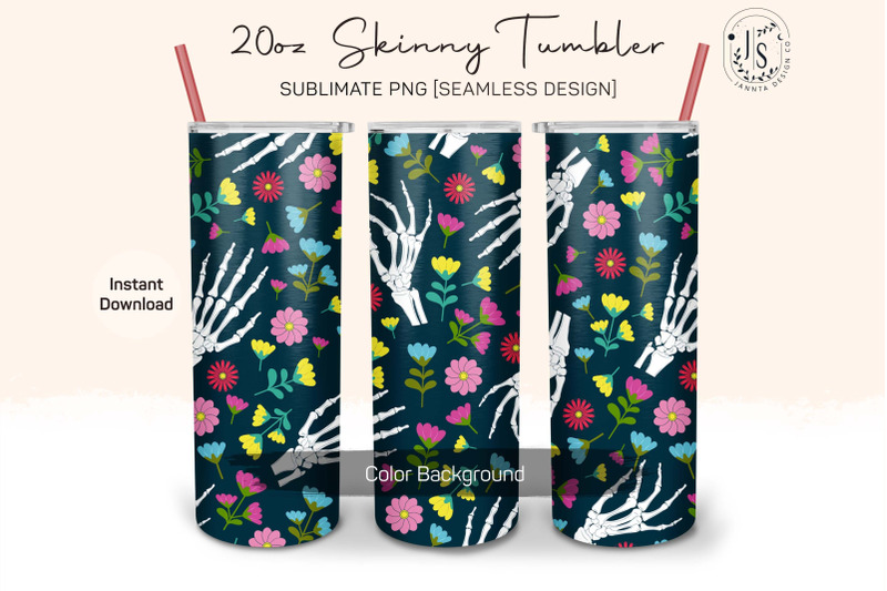 skeleton-hand-and-flowers-20oz-tumbler-sublimation-wraps