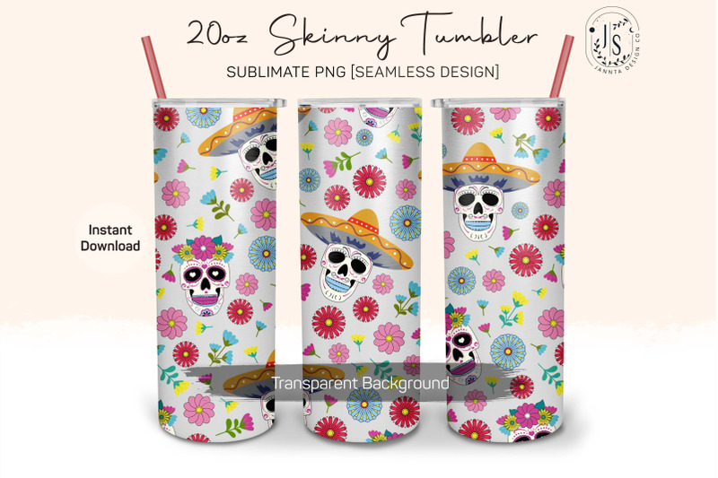 sugar-skull-and-flowers-20oz-tumbler-sublimation-wraps