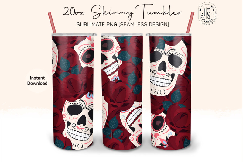 sugar-skull-and-roses-20oz-tumbler-sublimation-wraps