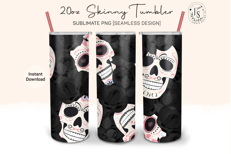 sugar-skull-and-roses-20oz-tumbler-sublimation-wraps