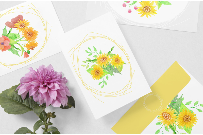 watercolor-arrangements-sunflowers-poppy