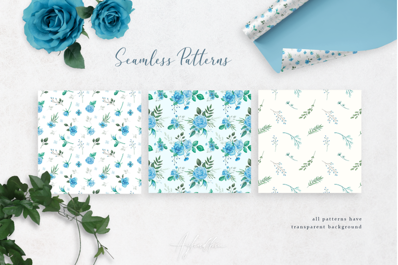 blue-roses-and-green-herbs-seamless-pattern
