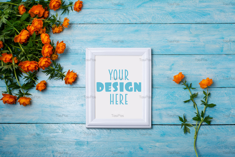white-small-frame-mockup-with-two-globeflowers