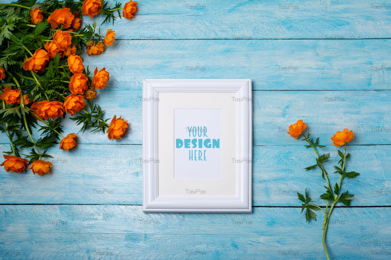 white-small-frame-mockup-with-two-globeflowers