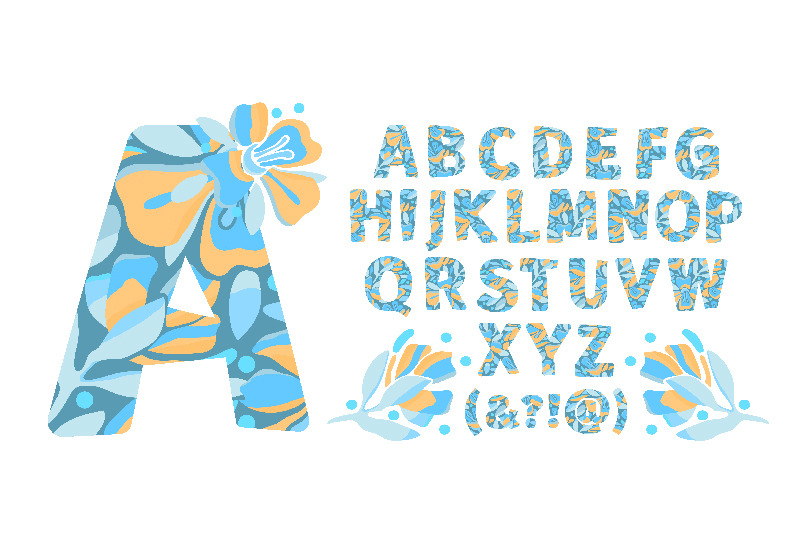 floral-alphabet-blue-and-yellow