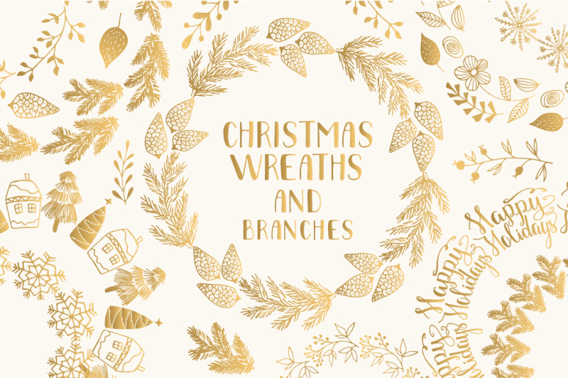 golden-christmas-wreaths-and-branches