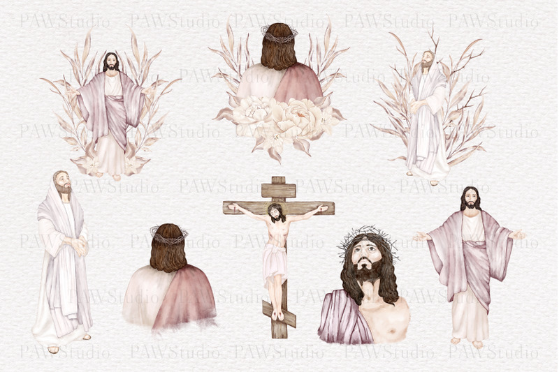 easter-clipart-jesus-floral-cross-sublimation-religious-easter-illu