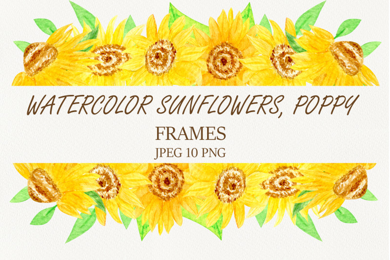watercolor-wreath-frame-sunflowers-poppy