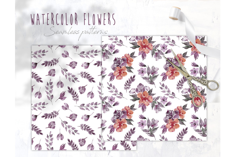 watercolor-simple-floral-seamless-patterns-white-background