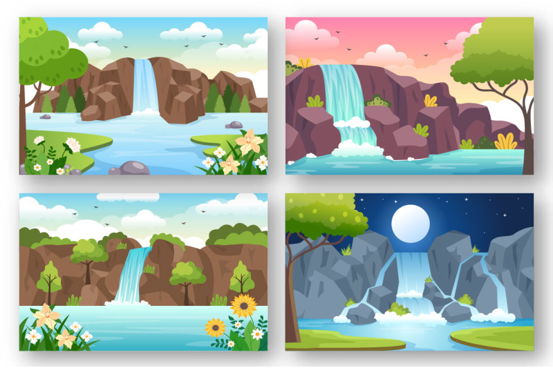 12-waterfall-landscape-flat-design-illustration