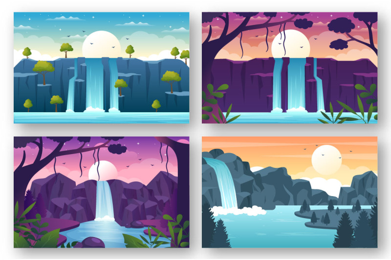 12-waterfall-landscape-flat-design-illustration