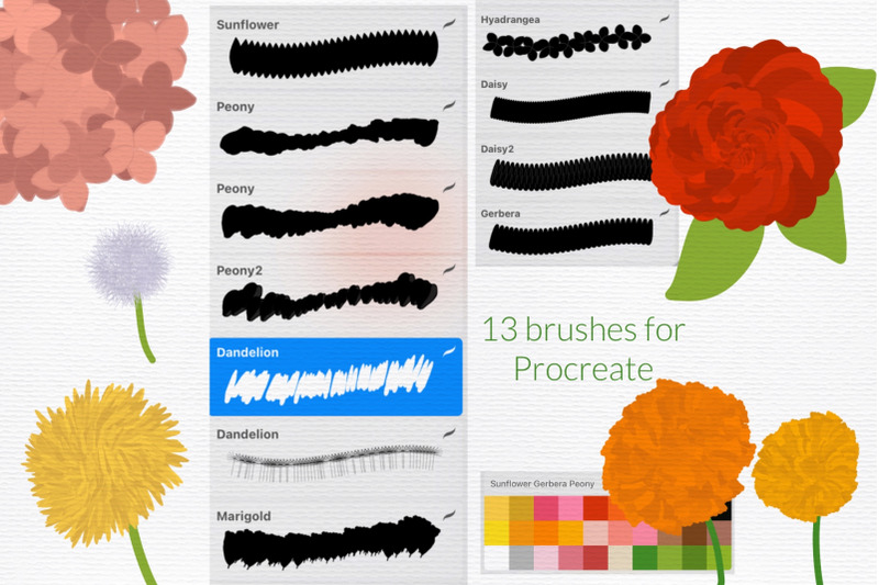 flowers-brushes-for-procreate-sunflower-roses-daisy