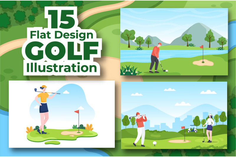 15-playing-golf-sport-flat-illustration