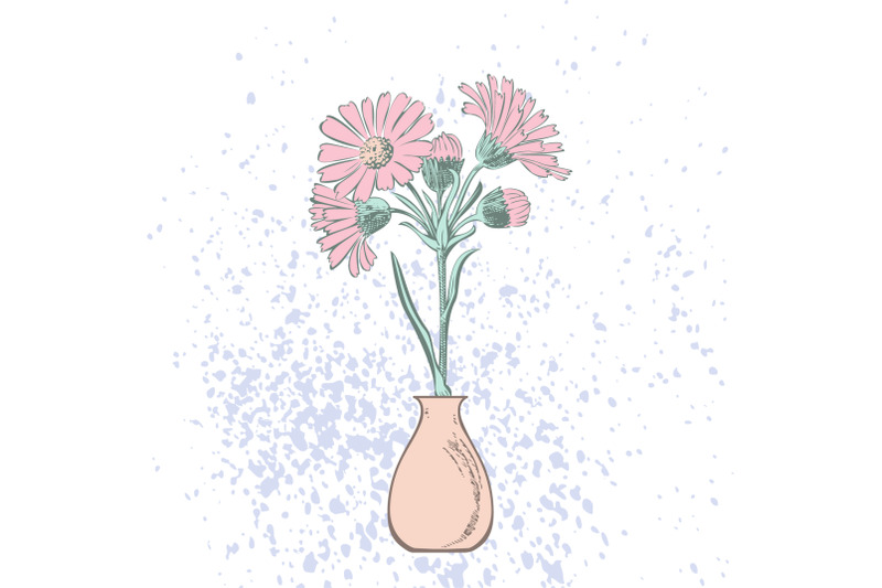 attractively-arranged-bunch-of-flowers-in-vase-drawn-chrysanthemum-fl