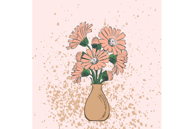 attractively-arranged-bunch-of-flowers-in-vase-drawn-chrysanthemum-fl