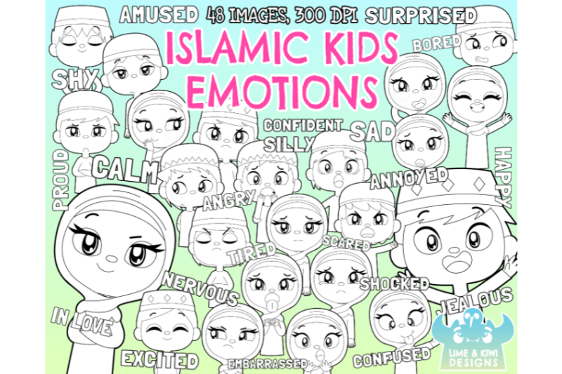 islamic-kids-emotions-digital-stamps-lime-and-kiwi-designs