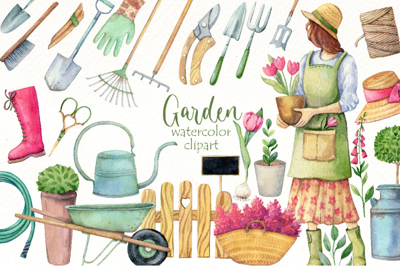 spring-gardening-watercolor-clipart-bundle-garden-tool-png