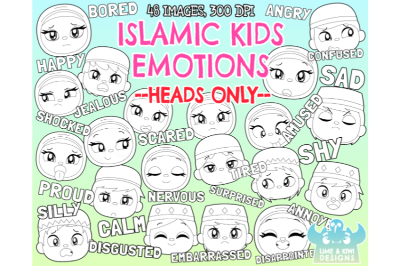 islamic-kids-emotions-faces-digital-stamps