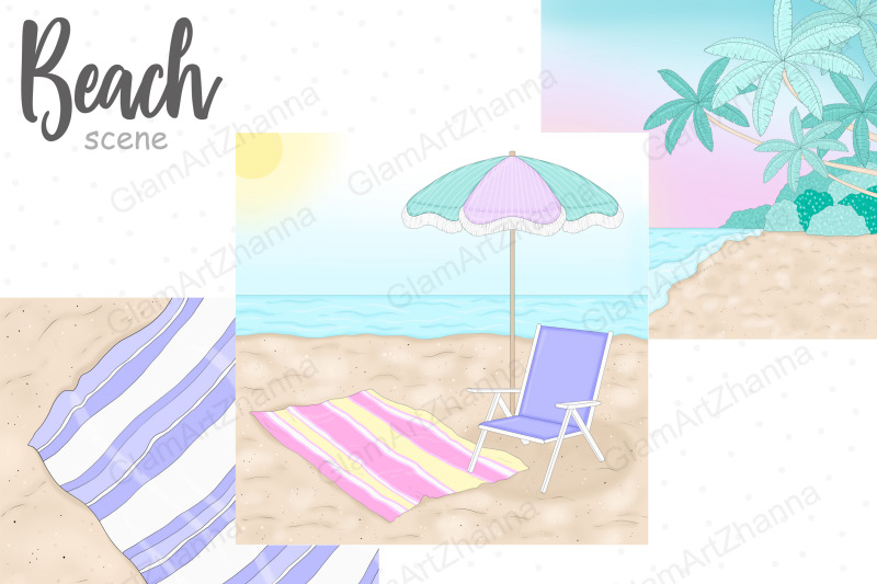 beach-landscape-clipart-pastel-summer-illustration