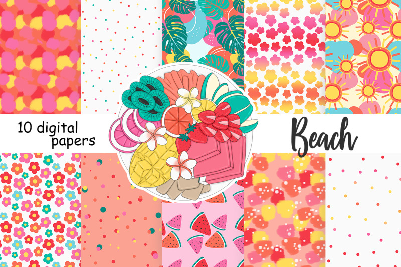 beach-digital-paper-flowers-tileable-pattern