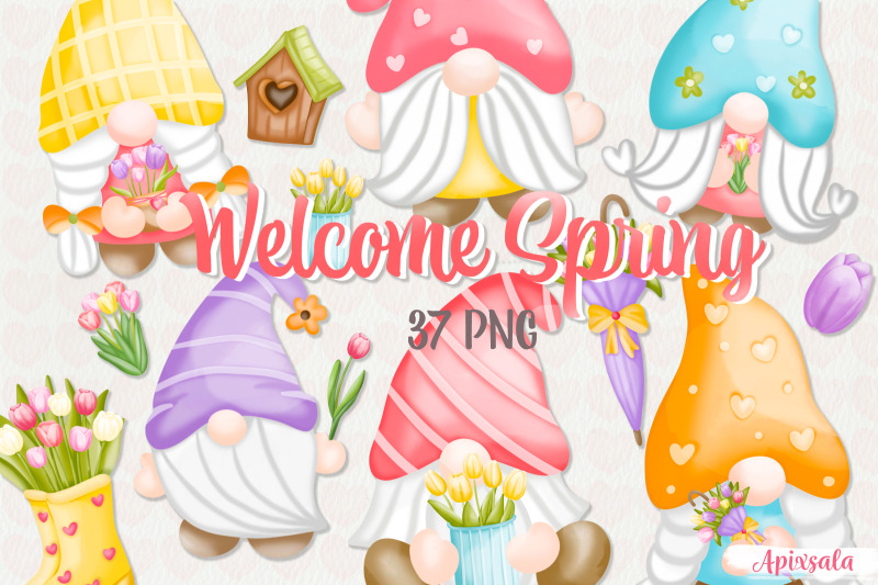 gnome-welcome-spring-watercolor-bundle