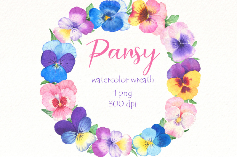 pansy-wreath-watercolor-clipart-wilflowers-floral-png-spring-png