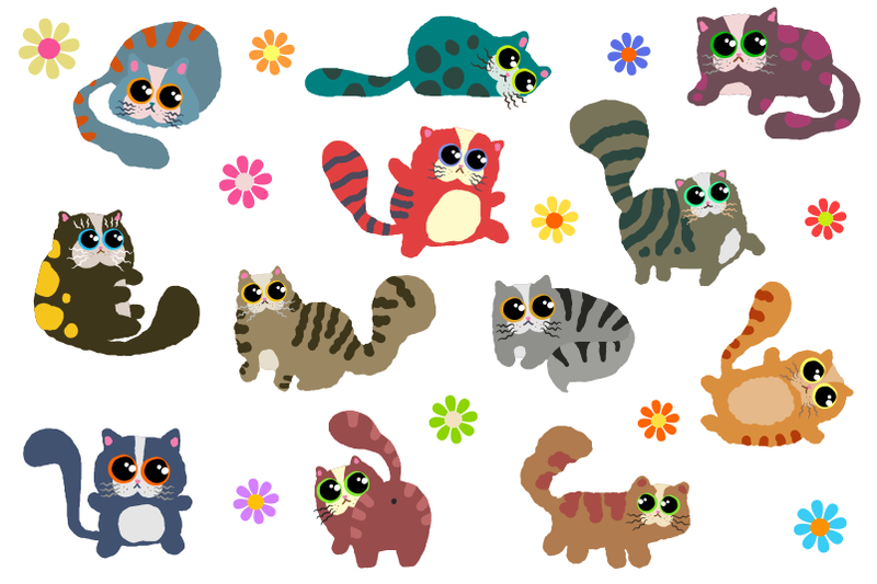fluffy-kittens-adorable-vector-pet-cats-clipart-set