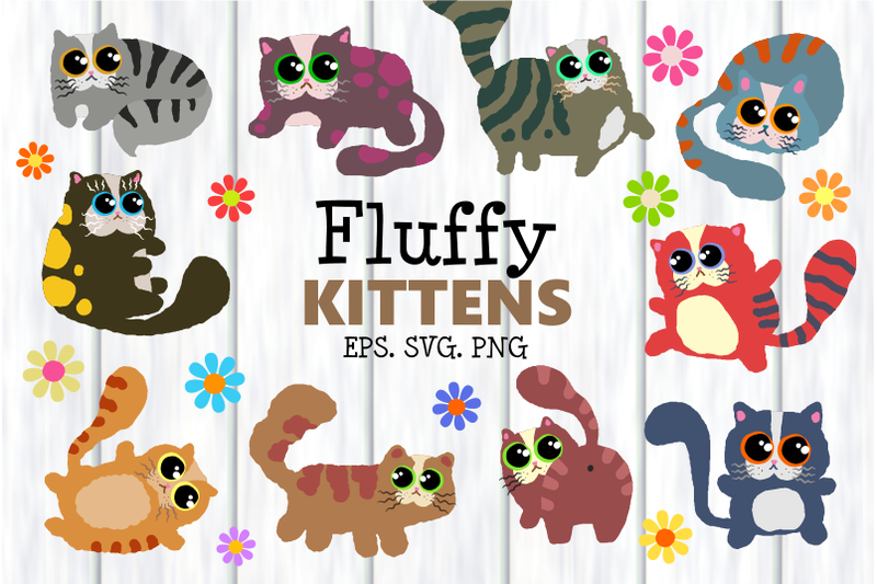 fluffy-kittens-adorable-vector-pet-cats-clipart-set