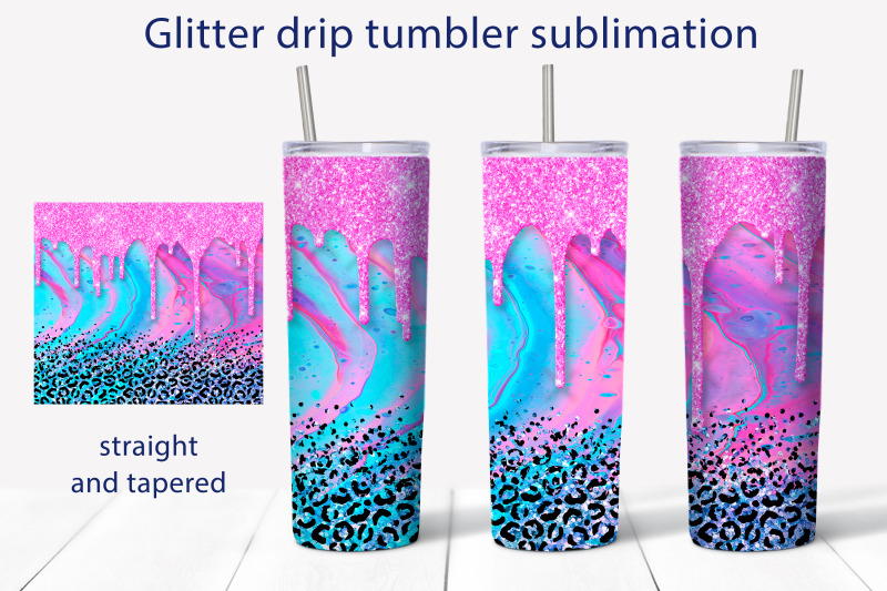 pink-glitter-drip-tumbler-sublimation-leopard-print-wrap-png