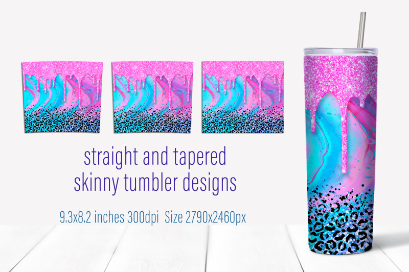 pink-glitter-drip-tumbler-sublimation-leopard-print-wrap-png