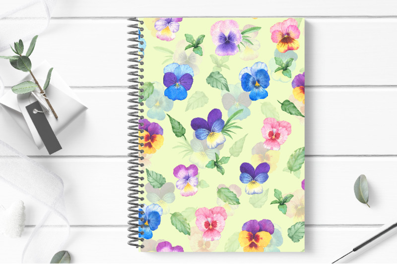 pansies-digital-paper-pack-bundle-watercolor-wildflowers-pattern