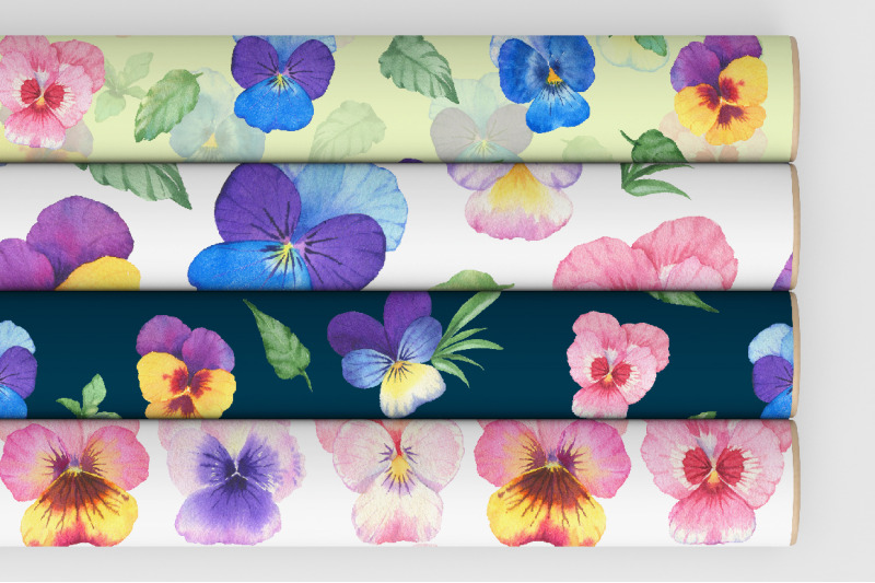 pansies-digital-paper-pack-bundle-watercolor-wildflowers-pattern