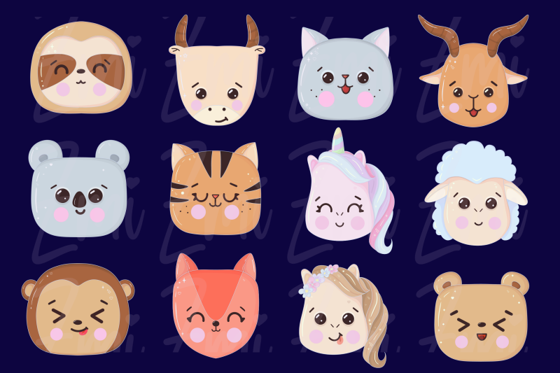 cute-kawaii-animal-faces-clipart-illustration