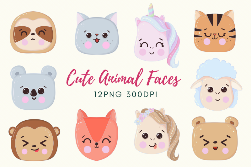 cute-kawaii-animal-faces-clipart-illustration