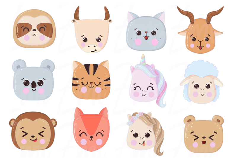 cute-kawaii-animal-faces-clipart-illustration